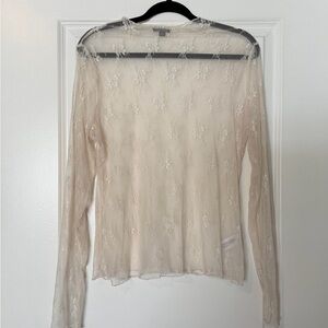 wild fable Sheer Floral Lace Long-Sleeve Top in Cream